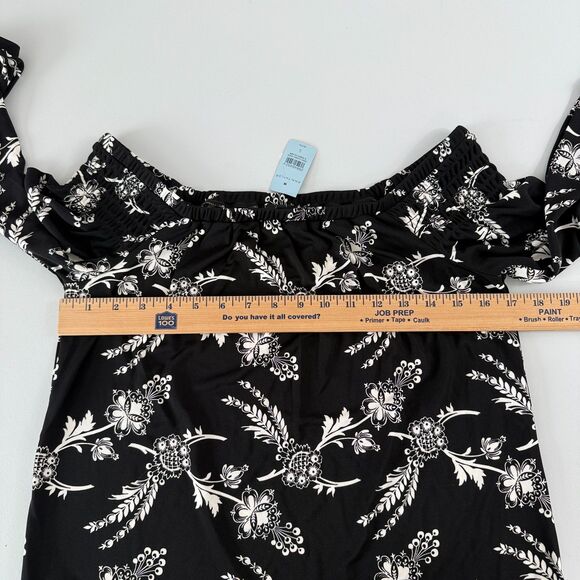 Ann Taylor Women's Black White Floral Off The Shoulder Blouse Top Size S Petite - Picture 7 of 11